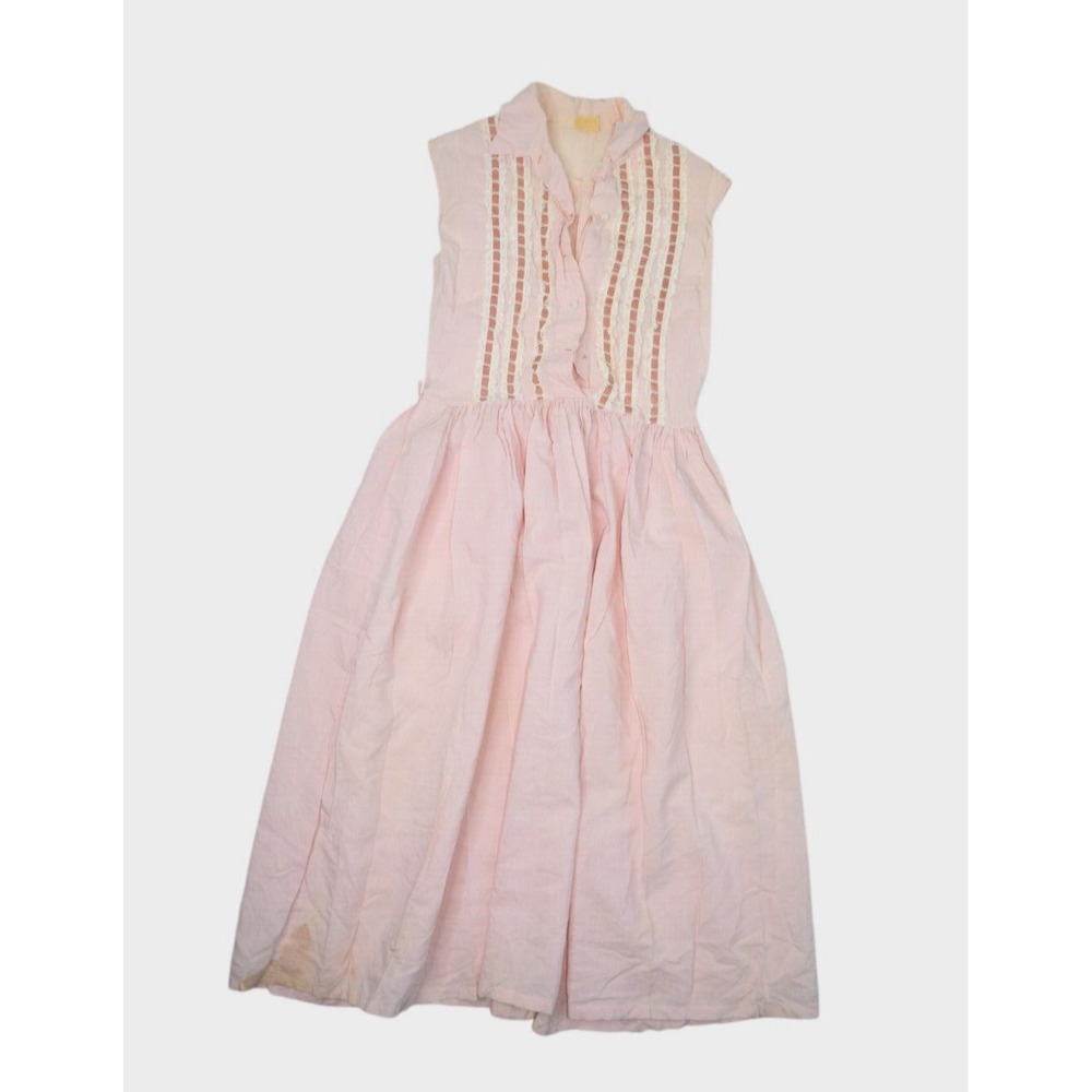 Vintage Tweena Dress Girls 12 Pink Prarie Lace Ruffle Sleeveless Boho Gown